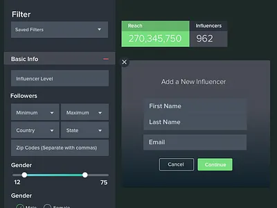 Ui Elements Social Network Analytics filter filtering forms green slider ui widget