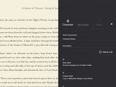 iBook Function: Character List app apple book character ebook ibook read user interface