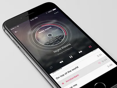 Music Player app black gray iphone music player red white