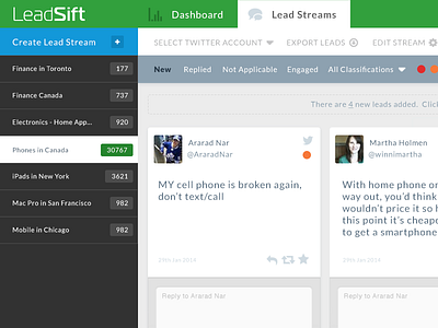Lead Console dashboard social ui user interface ux