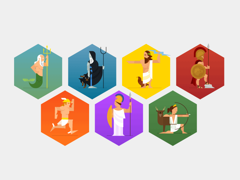 Greek Gods ares artemis athena character design gods greek hades hermes illustration poseidon zeus
