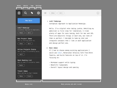 Notes listing - ux / ui design notational velocity nvalt ui ux