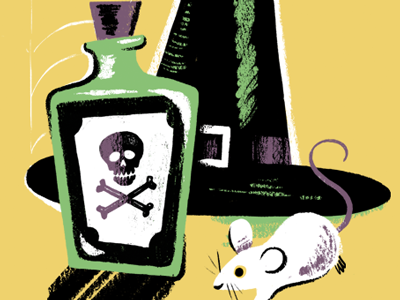 Halloween Still Life - 2 forsale halloween illustration mouse poison print spiderweb still life witch hat