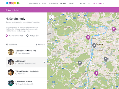 Shop locator clean cutie jewellery map purple shops siple white