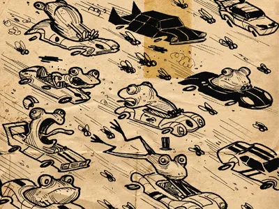 Frogs animals experimental frogs ink pen race sketchbook