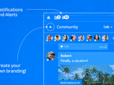 Blueprint Product Display alerts blue blueprint chat clean community features geometry notifications product users wireframe
