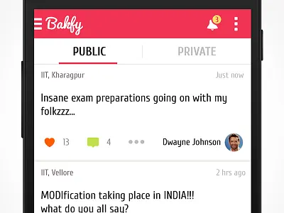 Shot Home android anonymous college comment like newsfeed pink red social ui ux white