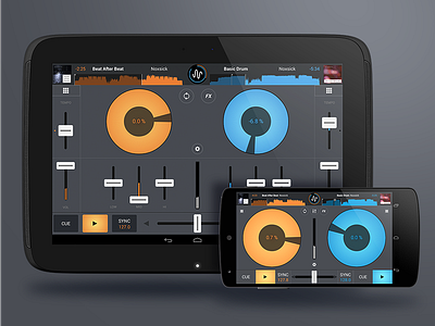 Cross DJ Android (small and large screen) blue design dj effects graphics interface ios iphone sorin oprisor ui ux yellow