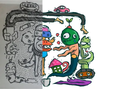 Family #1 characters flat illustrations progress sketch vector