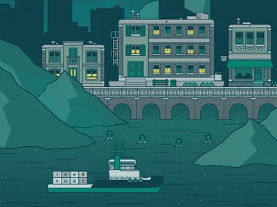 Device City booth buildings city connected constellation devices internet of things iot mountains nest night ship