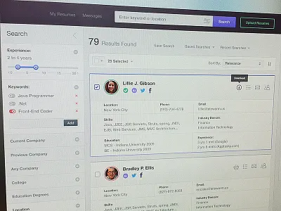 Wip application clean dashboard icons job profile scroller search toggle ui ux