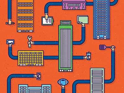 Personify book buildings careers colorful cover hands hr icons jobs skyscraper tools work