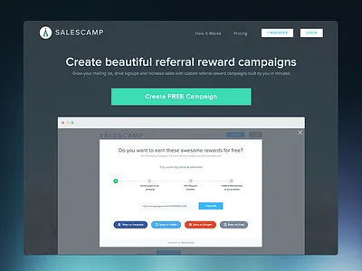 SalesCamp Home Interface dribbble marketing referral marketing referrals salecamp startup marketing startups