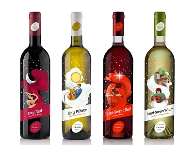 Songs Of Bacchus bottle dry ikano illustration label red semi song sweet white wine