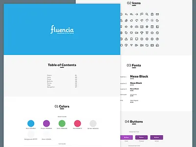 Fluencia Refresh StyleGuide app branding color education guide identity learning process spanish style type web