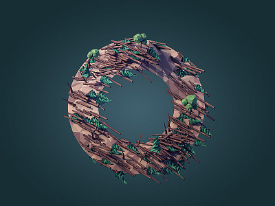 Orkan 3d c4d cinema 4d illustration landscape letter low poly lowpoly o render terrain tree