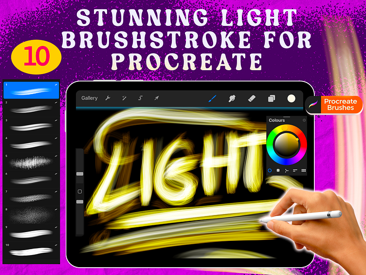 Stunning Light Brushtroke for procreate, Light Brush Bundle, art by