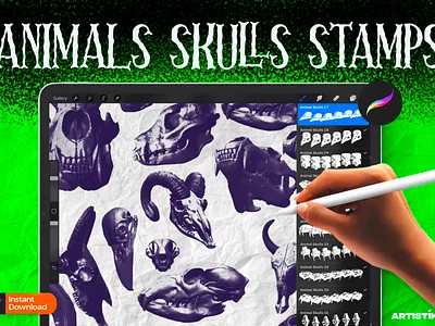 Animals Skulls Procreate Stamps, Procreate Stamps, Digital Stamp 3d brand identity branding branding agency design graphic design illustration logo logofolio motion graphics packaging stationery ui
