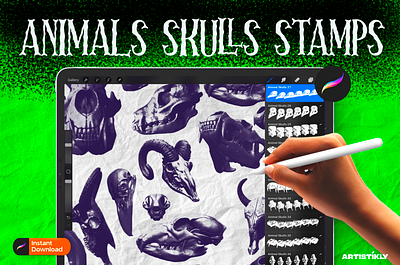 Animals Skulls Procreate Stamps, Procreate Stamps, Digital Stamp 3d brand identity branding branding agency design graphic design illustration logo logofolio motion graphics packaging stationery ui