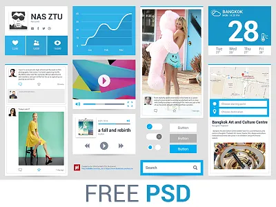 Freebie PSD : Flat Ui blue flat free kit mobile mock os psd simple ui ui kit