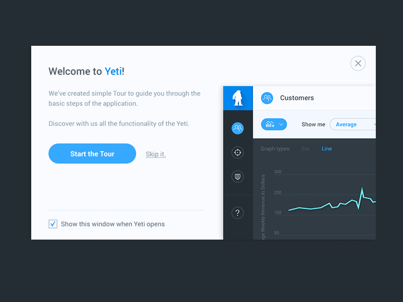 Tour / Wizard app blue dashboard flat help next steps tour wizard