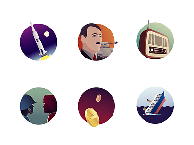 Decades Badges badges cold war communism computers decades hippies history milestones space ww2