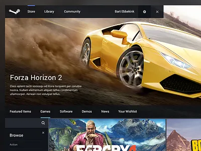 Steam Powered dark design fun games interface photoshop powered re design steam web