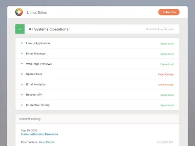 Litmus status page app clean litmus status system status ui user interface visual design webapp