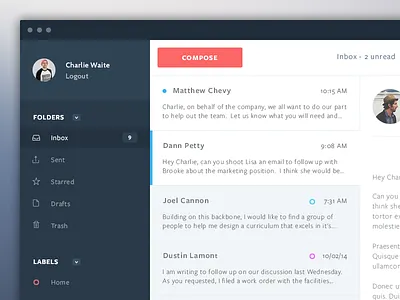 Mail App Design app clean flat mail sidebar ui user interface ux web web app web design