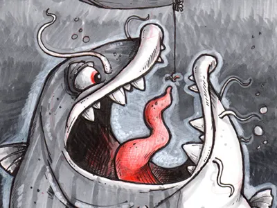 Day 23 of the #inktober challenge. drawing fish fisherman humor inktober pen ink sketch study tall tale