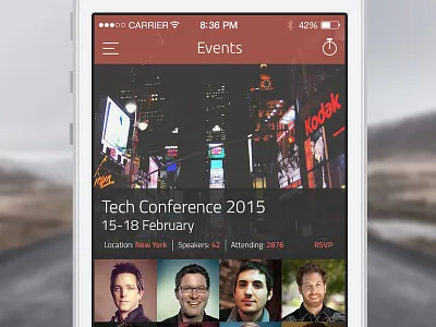 Speakers Dribbble app application design event events flat grey igor igor bogdanovski iphone mobile red