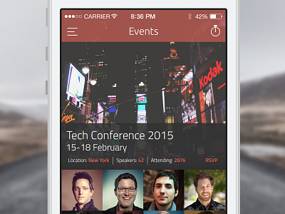 Speakers Dribbble app application design event events flat grey igor igor bogdanovski iphone mobile red