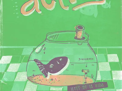 No tension, but action fish green lettering phrase serigraphy texture