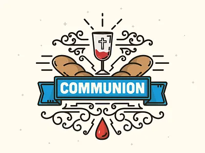 Communion badge banner blood bread church communion cup illustration logos bible software monowight seal swirls