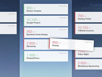 Cashflow app cards cash cashflow drag and drop dragging internal