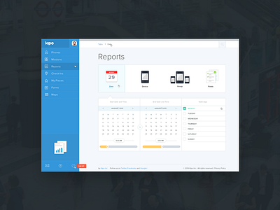 Reports calendar checkboxes colors datepicker flat icon illustration phones reports ui ux web design