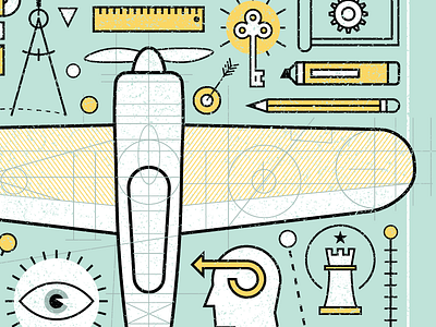 Undersea Artwork airplane blueprint green icons illustration lines music yellow