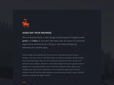 Brotherhood - Website & Launch agency clean dark flat minimal orange simple studio typography web