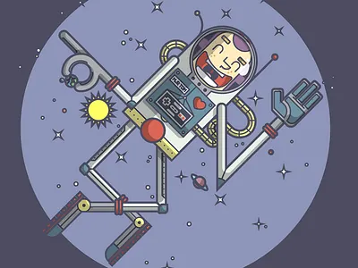 I've got the whole world in my hand... astronaut earth happy illustration line art moon nintendo pinch saturn space spaceman stars