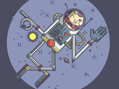 I've got the whole world in my hand... astronaut earth happy illustration line art moon nintendo pinch saturn space spaceman stars