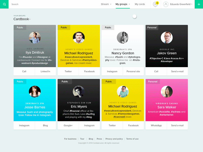Web App Animation animation cards color dashboard eleken gif picker social ui ux web app web application