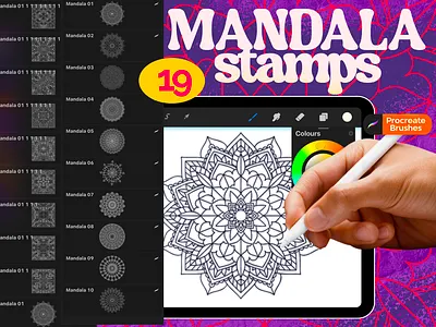 Mandala stamps, procreate stamps, procreate stamp, free download agency app behance brand identity branding branding agency design graphic design graphics illustration logo logo design logofolio packaging packaging design stationery typography ui ux vector