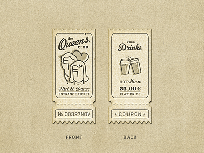 Queen’s Club Coupon ... coupon lettering retro ticket type typo typography vector graphic vintage