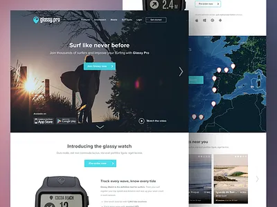 Glassy.pro Landing Redesign conversion flat glassy landing marketing mobile page pro product redesign smartwatch surf