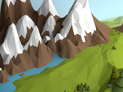 Mountains lowpoly in blender 3d blender geometric grass isometric lowpoly mountain water