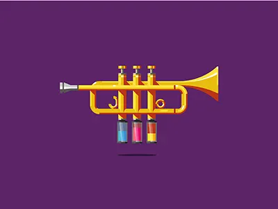 Trumpet Painting colors cyan magenta music paint pistons primary colors trumpet yellow