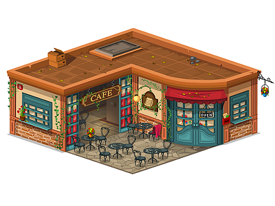 İsometric Cafe 2d cafe coffee concept decoration design farm game illustration isometric vector wacom