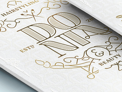 Donia hairstyling & beauty beauty business card donia foil gold hairstyling letter letterpress logo mockup monogram press