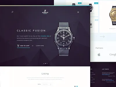 Hublot Landingpage E-commerce (Fullpixels) cart dark dark ui ecommerce flat flat ui ios search shop