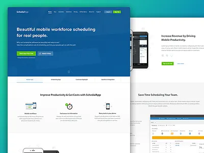 SchedulApp - home (landing page) call to action dashboard desktop header illustration landing menu mobile product page ui ux web